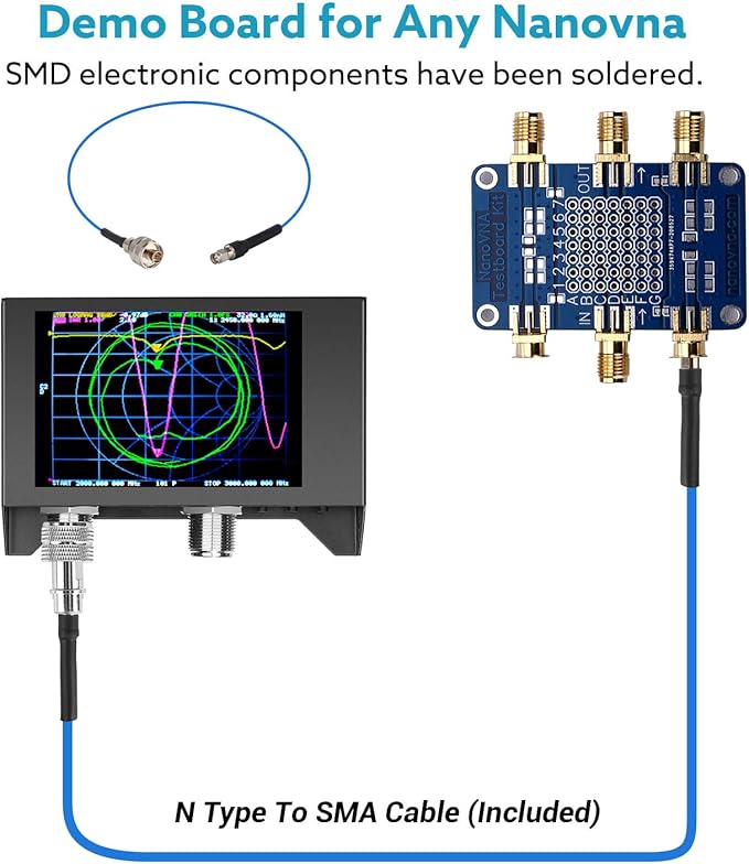 NanoVNA SAA-2N VNA Antenna Analyzer,SEESII 50KHz -3GHz Vector Network Analyzer with Bag & Testboard Kit,4" inch LCD,HF VHF UHF Measuring S Parameters, Voltage Standing Wave Ratio Smith Chart