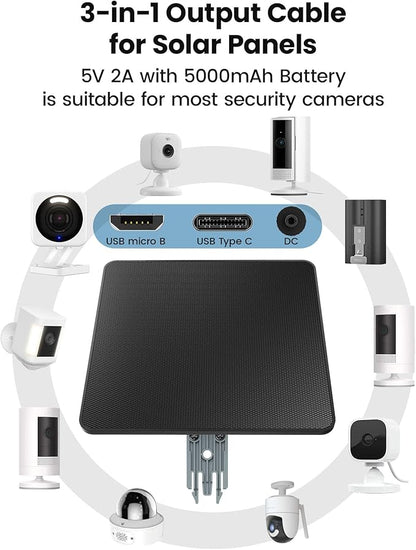 KJK 6W Solar Panel for Ring Camera, Trail Camera Solar Panel Charger with 5000mAh Battery for Game Camera and Security Camera,IP65 Waterproof, 360°Adjustable Bracket, Hunting Essentials