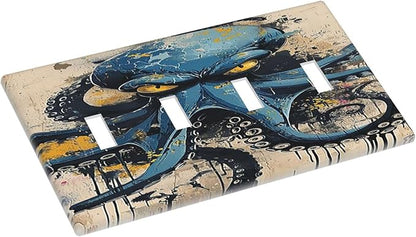 Light Switch Covers Boho Tropical Leaves Quad Toggle Electrical Faceplate 4 Gang Wall Plate Decorative Switch Plates for Bedroom Bathroom Decor