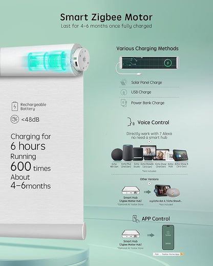 Yoolax Smart Coupled Roller Shades Compatible with Alexa Google, Motorized Blinds with Remote Blackout Coupled Roller Shades for X-Large Windows, Custom Size (XL Coupled-Jacquard White)