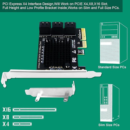 PCIE 3.0 X4 to 6-Ports Serial ATA/SATA 3.0 Host Controller, Plug and Play on Windows OS, MAC OS, and Linux Kernel Systems-6X 6Gbps Max SATA 3.0 None Raid Ports-Support AHCI Boot Up (PCE-G3S6)