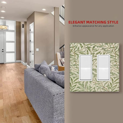 Decorative Outlet Covers Morris Green Willow Leaf Olive Leaves 2 Gang Wall Plate Double Rocker Two Switch Wall Cover Plate Light Switch Cover Plate Faceplate for Country Bedroom Decor