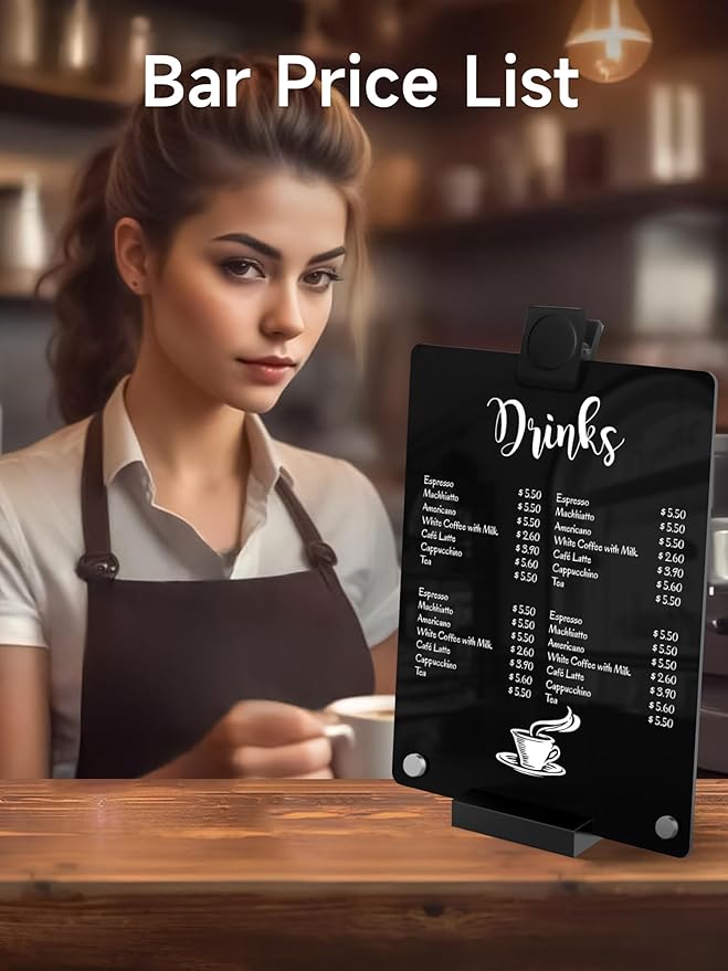 Acrylic Black Dry Erase Board with Stand - 12” x 8” Small Desktop Whiteboard with Marker, Reusable Desk Blackboard, to-Do List, Planner, Memo Clipboard, Menu Board for Office, Home, Bar