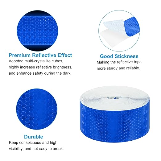 PATIKIL 2 Inch x 82 ft Reflective Tape, 1 Roll Waterproof Self Adhesive High Visibility Caution Warning Safety Tape Reflector with Scraper for Trucks Trailers Cars, Blue