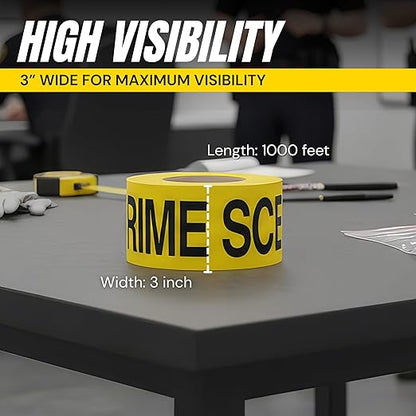 Crime Scene Do Not Cross Tape 6 Pack 3 inch x 1000 feet, Bright Yellow with a Bold Black Print for High Visibility • Tear Resistant Design
