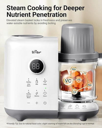 Bear Baby Food Maker with 18.5oz Dual-Layer Steam Baskets, OneStep Baby Food Processor Steamer Puree Blender Grinder Mills, Auto Cooking Grinding&Sterili-zing for Healthy Homemade Baby Food, BPA-Free