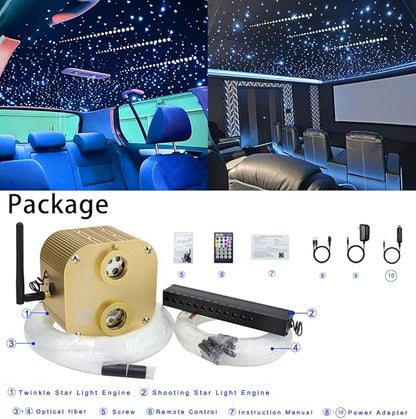 AZIMOM Bluetooth Dual-Port 20W Twinkle Fiber Optic Lights Meteor Shooting Star Ceiling Lighting Kits Mixed 860pcs*13.1ft Fiber Strands RGBW Music Remote APP Control Light Source Home Car Ceiling Décor