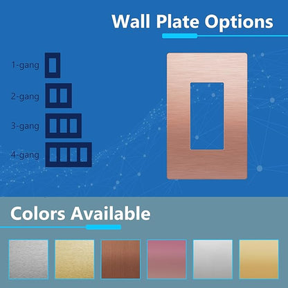 LIDER Screwless Metal-Surface Wall Plate, Decorator Switch Cover, Temperature and Impact Resistant, 201 Stainless Steel, Modern Decoration Upgrade, Mid-Size 1-Gang 4.88" x 3.11", Brushed Rose Gold