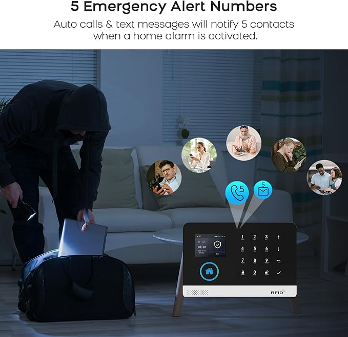 Alarm System for Home Security,Wireless Security System with WiFi+GSM/4G Phone App Control,Door/Window Sensors Instant Alerts&Auto Alarm Dial,Compatible with Alexa NO Monthly Fees