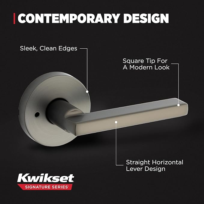 Kwikset Halifax Interior Round Privacy Door Handle with Lock, Door Lever for Bathroom and Bedroom, Gunmetal Reversible Keyless Turn Lock