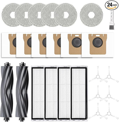24Pcs Replacement Parts for Dreame L10s Ultra/L10 Ultra Vacuum Cleaner Accessories Kit, 2 Main Brush, 4 HEPA Filters, 6 Mop Pads, 6 Dust Bags, 6 Side Brushes [Not for L10s Pro Ultra Heat]