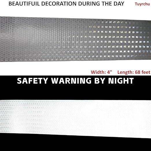 White Reflective Tape Outdoor Waterproof 4 inch Wide, High Visibility Warning Safety Industrial Marking Tape (68 feet)