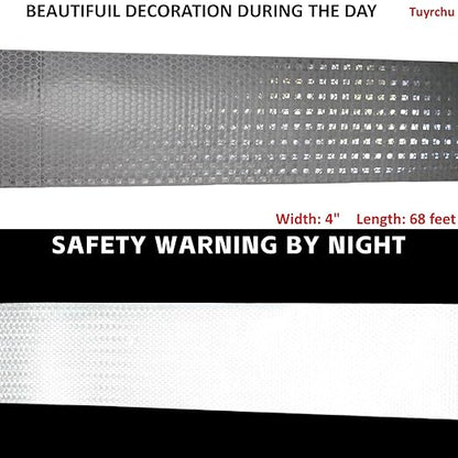 White Reflective Tape Outdoor Waterproof 4 inch Wide, High Visibility Warning Safety Industrial Marking Tape (68 feet)