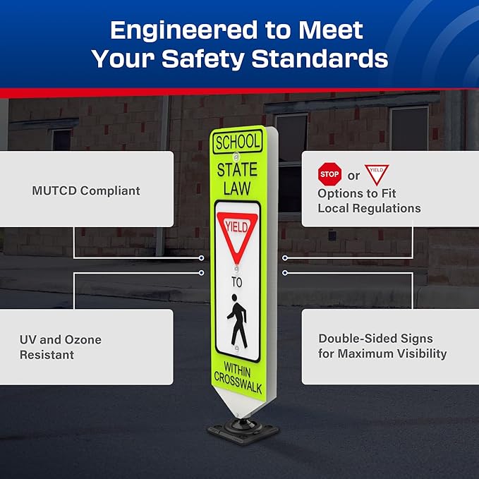 Impact Recovery - In-Street Pedestrian Crossing Signs - Street Sign - Road Sign - Pedestrian Safety Signs - School Yield with Surface Mount Base