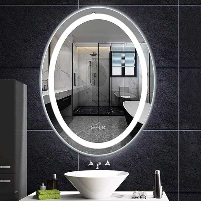 Large Oval Bathroom Mirror with Lights LED Lighted Bathroom Vanity Mirror 32 x 24 Inch Wall Mounted Vanity Mirror with 3 Color Lights Anti-Fog Waterproof & Smart Plug-in Mirror for Wall
