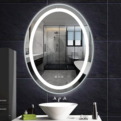 Large Oval Bathroom Mirror with Lights LED Lighted Bathroom Vanity Mirror 32 x 24 Inch Wall Mounted Vanity Mirror with 3 Color Lights Anti-Fog Waterproof & Smart Plug-in Mirror for Wall