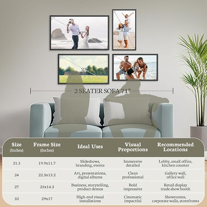 BSIMB Large Digital Picture Frame 24 Inch, 1920x1080 FHD WiFi Digital Photo Frame Electronic 32GB, Wall Mount Included, Share Pictures/Videos via App Easy Setup Gifts for Mom(Non-Touch), Dark Wood
