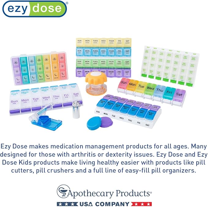 EZY DOSE Weekly (7-Day) AM/PM Pill Case, Medicine Planner, Vitamin Organizer, Pop-Out Compartments, 2 Times a Day, Rainbow Lids, Includes Cream Case, BPA Free