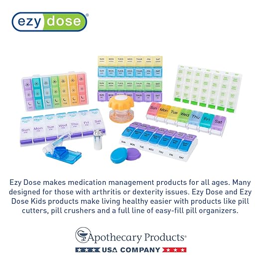 EZY DOSE Weekly (7-Day) Daily AM/PM Pill Case, Medicine Planner, Vitamin Organizer, Supplement Container, Large Pop-Out Compartments, Designed for Travel 2 Times a Day, Black and White Lids
