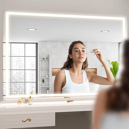 Hasipu Vanity Mirror with Lights, 50.2" x 34" LED Makeup Mirror, Lighted Makeup Mirror with Dimmable 3 Modes, Touch Screen Control Vanity Mirror Round White