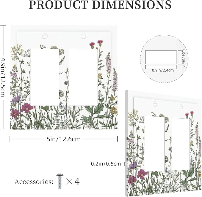 Vintage Herbs Wildflowers Plant Floral Decorative Outlet Covers 2 Gang Double Gfci Rocker Electrical Wall Panels Light Switch Cover Plate For Bed Room Home Decor