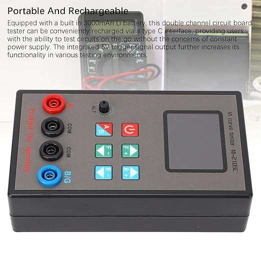 Walfront VI Curve Tester, Double Channel Circuit Board Tester with Color Screen, 18 Frequency Settings and 9 Impedance Levels, Rechargeable Li Battery 3000mAh for Circuit Analysis