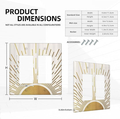 Decorative Outlet Covers Boho Mid Century Gold Sun Sunbeams 2 Gang Light Switch Cover Plate Double Rocker Wall Plates for Electrical Outlets Switch Plate Covers for Bedroom Home Decor
