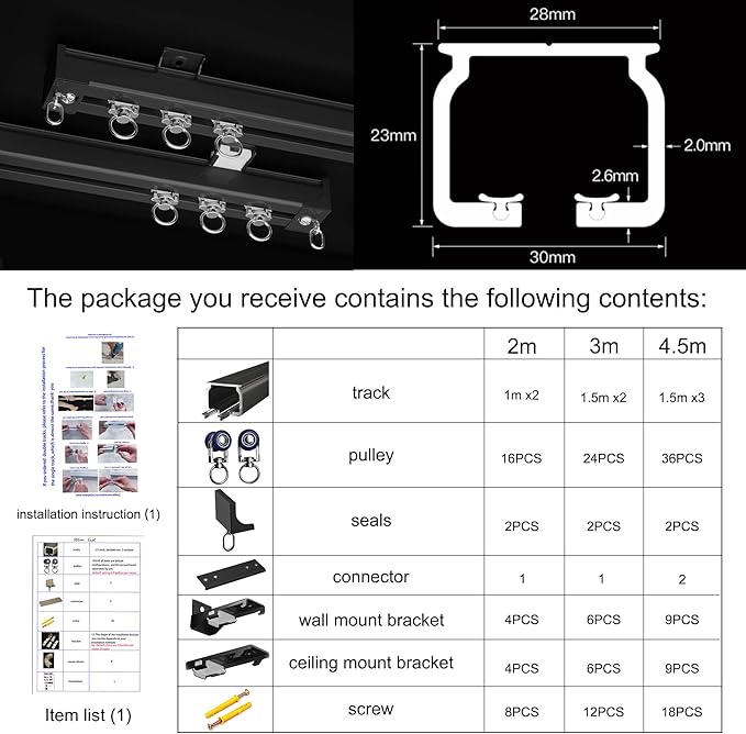 Curtain Track Ceiling Mounted Rail for Curtains, Drapes, and Room Dividers Ceiling or Wall Mount Curtain Track Room Divider-Sliding Curtain Rail