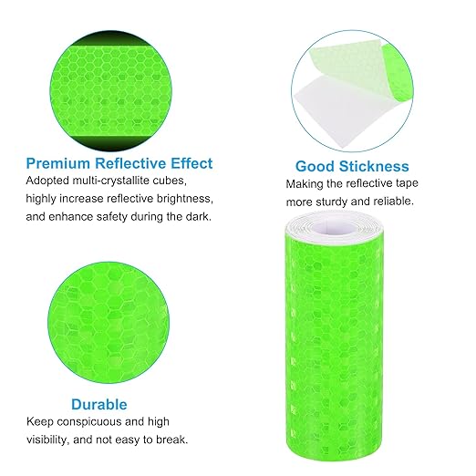 PATIKIL 4 Inch x 10 ft Reflective Tape, 1 Roll Waterproof Self Adhesive High Visibility Caution Warning Safety Tape Reflector with Scraper for Trucks Trailers Cars, Green