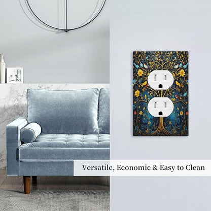 Gold Tree With Birds Flowers on Branches Light Switch Cover 1 Gang Outlet Plate Single Duplex Wall Plate Covers Decorative Switchplate Covers Electrical Faceplate for Home Decor