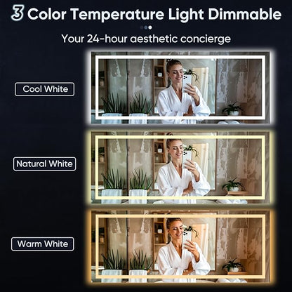 LED Bathroom Mirror, 55"x30" with Frontlit and Backlit Anti-Fog Mirror with Lights LED Vanity Mirror for Bathroom 3 Colors Temperature & Dimmable Bathroom Mirror with HD Tempered Glass