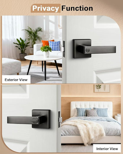 Probrico Interior Privacy Grey Door Lever Handles with Lock, Gunmetal Black 10 Pack Bedroom & Bathroom Lockset