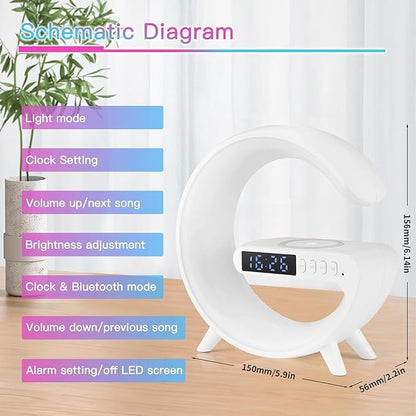 2026 New Smart Mini Table Lamp with Wireless Charger, Bluetooth Speaker Alarm Clock, Night Light for Bedroom Office Desk, Gifts for Kids Teens Chirstmas（Black）