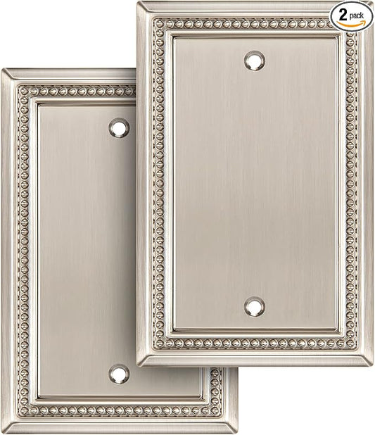 Henne Bery Sunken Pearls Heavy Duty Decorative Wall Plate Switch Plate Outlet Cover (Single Blank, 2 Pack, Satin Nickel)
