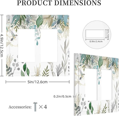 Green Tropical Palm Leaves Flower Plants Hummingbird Decorative Outlet Covers 2 Gang Double GFCI Rocker Electrical Wall Panels Light Switch Cover Plate for Bed Room Living Room Decor
