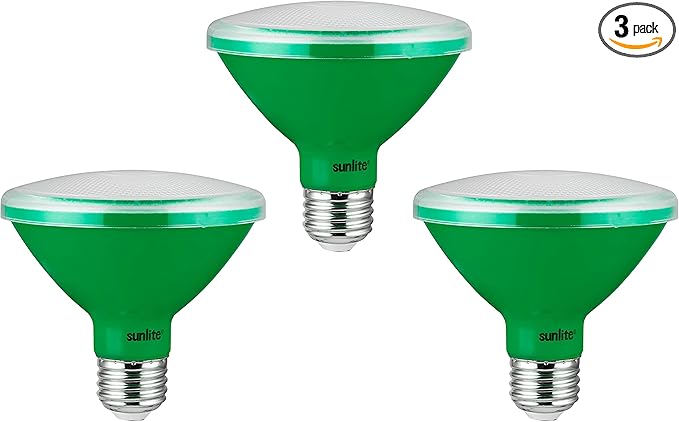 Sunlite 40240 LED PAR30 Short Neck Colored Recessed Light Bulb, 8 Watt (75W Equivalent), Medium (E26) Base, Floodlight, ETL Listed, Green, 3 Count
