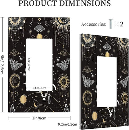 White Cat Tarot Moon Phases Moth Celestial Gothic Decorative Outlet Covers 1 Gang Single Rocker Light Switch Cover Plate Wall Plates GFCI Faceplate for Kids Room Bedroom Decor