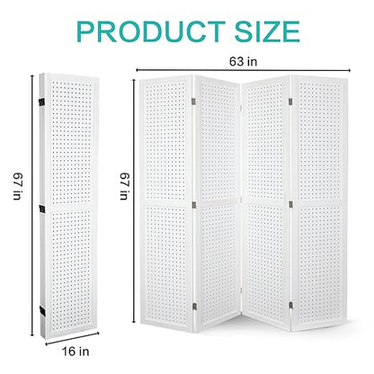 Babion 4 Panel Pegboard Display, Peg Board Room Divider Freestanding Folding Privacy Screens Pegboard Display Stand for Craft Shows (White)
