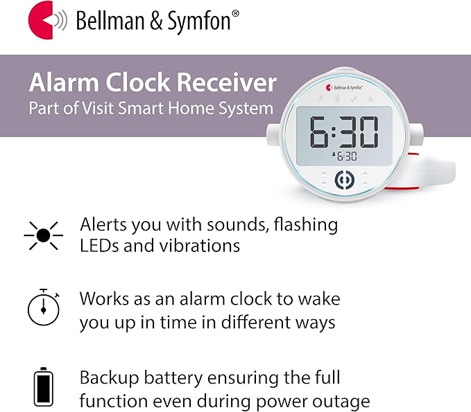 Bellman & Symfon Alarm Clock with Bed Shaker – Visit Smart Home System Hub Component – Deaf and Hard of Hearing – Vibrating Loud Alarm, Flashing Light Alerts, Emergency Receiver for Seniors