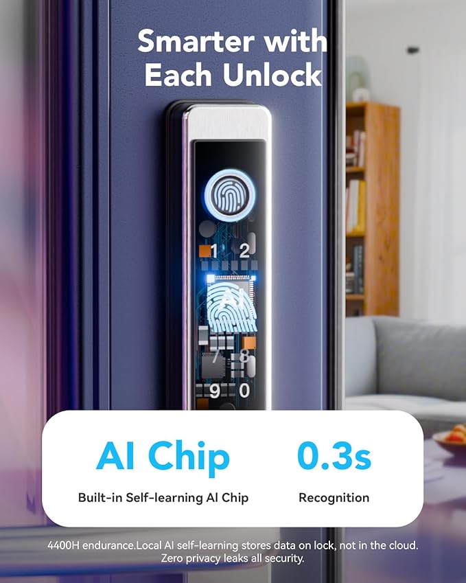 Smart Lock Fingerprint Door Lock Smart Deadbolt, Smart Lock for Front Door Children Proof Suitable for Metal Doors, Suitable of 40-90mm (Not Suitable Point Mortise Lock)(OSP Frosted Silver)