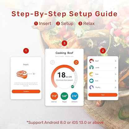 S Pro Wireless Meat Thermometer, Bluetooth Thermometer, Smart Digital Wireless Meat Thermometer with App Control, IP69 Waterproof, Digital Cooking Thermometer for BBQ, Oven, Grill, Smoker