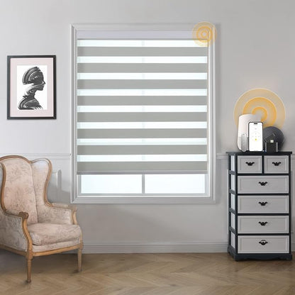 Motorized Blinds with Remote, Cordless Automatic Zebra Shades, Smart Blind for Windows, Grey, 27 x 72