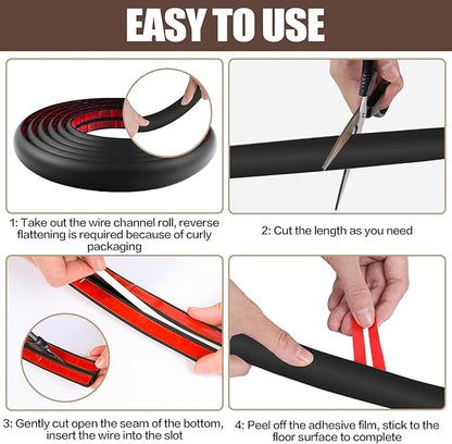 Floor Cord Cover Self Adhesive Cord Hider,10FT Cable Management, Extension Strip Protector for Wires, Prevent Cable Trips for Offices, Gyms, Exhibitions Cavity:0.39"(W) x 0.27"(H) Black