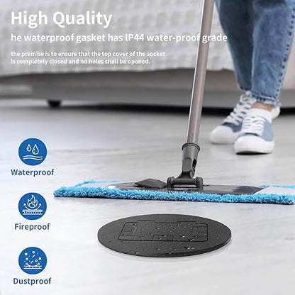 Vagueior Recessed Floor Electrical Outlet Kit, Circular Hidden Duplex 20A Tamper-Resistant Receptacle Outlet ，Waterproof Electrical Outlet Covcer Box,UL Certified,Black（1 Pack