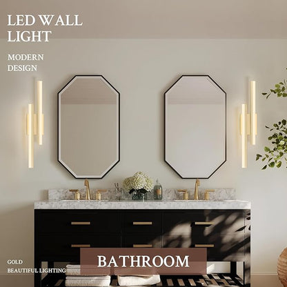 LED Wall Sconce Set of 2 Gold Remote Modern LED Vanity Lights Set of 2 Indoor Wall Light Fixtures for Living Room, Dimmable Wall Sconce for Bedside Bedroom Bathroom, 23.6inch 2 Pack