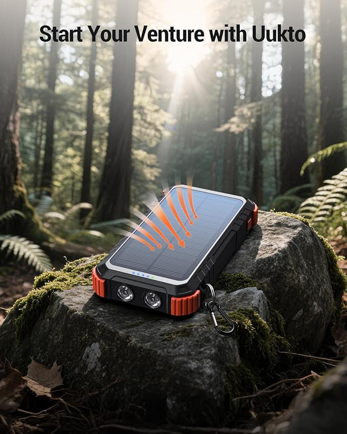 Power-Bank-Solar-Charger 45800mAh Fast Charging with 3 Built-in Cables LED Flashlight Portable External Battery Pack Compatible with iPhone, and-roid, Tablet, Drone, Camera