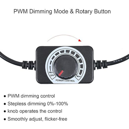 DC 12V Knob LED Dimmer Switch, 5-24V 5A Rotary Control DC Motor Speed Controller Universal, Stepless Dimming for LED Strip Light/Fan, Black