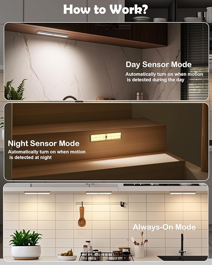 SZOKLED 58-LED Under Cabinet Lighting Wireless, RGB Motion Sensor Night Lights with Remote, 1100mAh Magnetic Under Cabinet Lights for Kitchen, Shelf, Stair, 15 Color (4 Pcs)