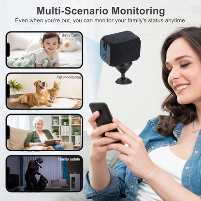 ZHENHAN 1440P HD Mini Wireless Camera Indoor Security Rechargeable Camera Motion Detection, Night Vision, 100-Day Battery, Cloud/SD Storage & App Control Nanny/Pet/Baby Monitor(Black)