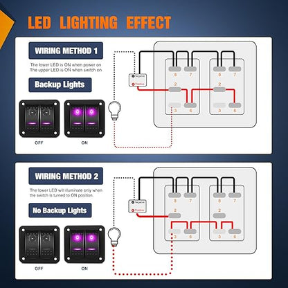 Nilight 5 Gang Rocker Switch Panel with Purple LED Light 5 Pin On Off Pre-Wired Aluminum Toggle Switches Waterproof for 12V/24V Cars Marine Boats ATVs Trailers RV Trucks
